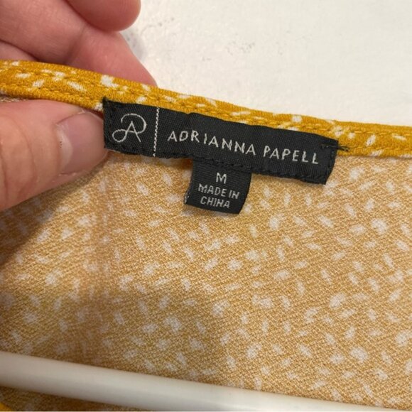 ADRIANNA PAPELL Caterpillar Sleeve 3/4 Sleeve Top Mustard Golden Yellow Printed - Picture 6 of 14